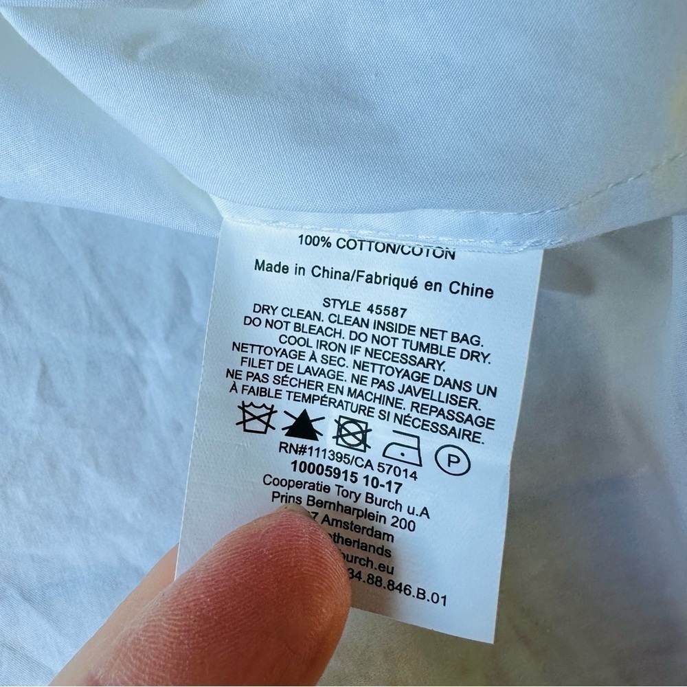 Tory Burch 100% Cotton White Button Down Slim Fit Shirt Sz 2 - Picture 6 of 7